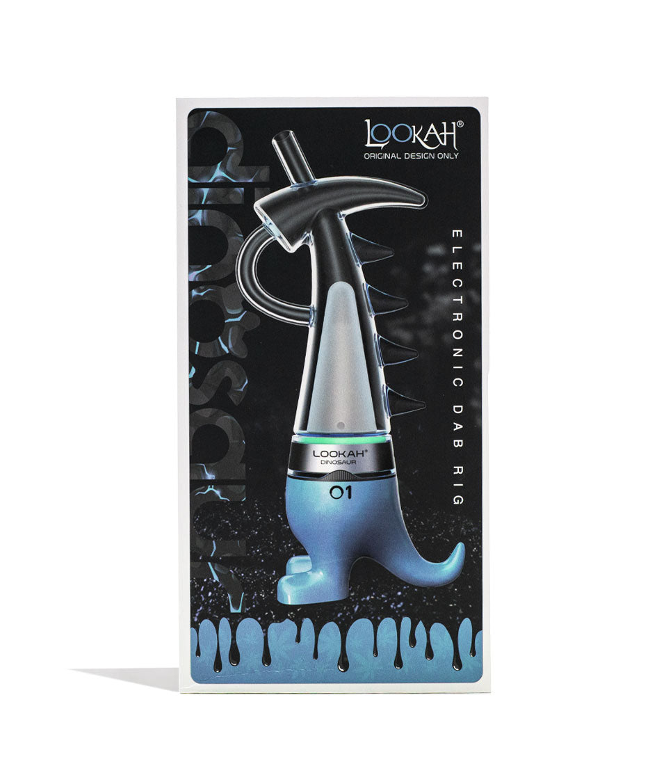 Blue Lookah Dinosaur Electronic Dab Rig Packaging Front View on White Background