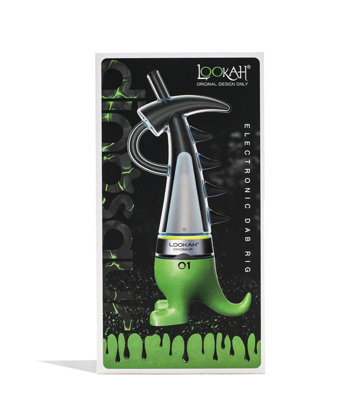 Green Lookah Dinosaur Electronic Dab Rig Packaging Front View on White Background