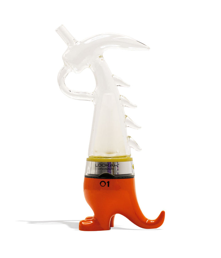 Orange Lookah Dinosaur Electronic Dab Rig Front View on White Background