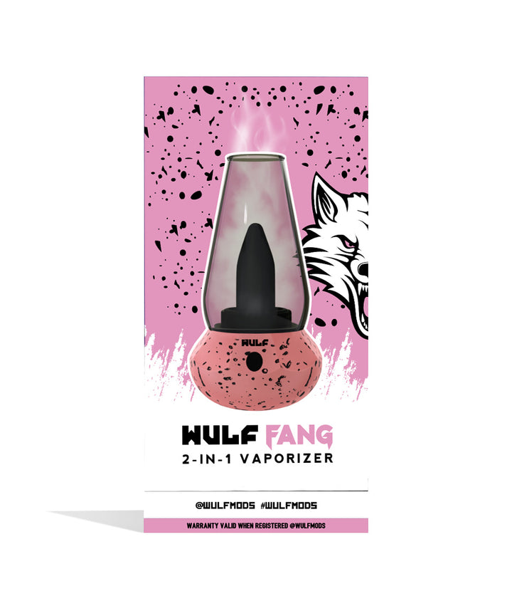 Pink and Black Spatter Wulf Mods Fang 2-in-1 Vaporizer front box view on white background