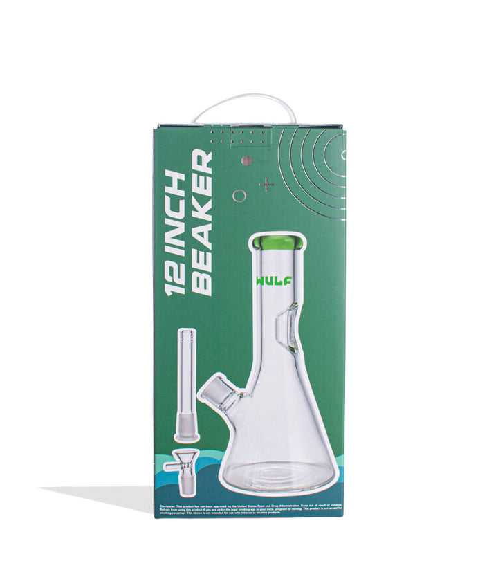 Green Wulf Mods 7mm 12inch Beaker Water Pipe Packaging Back View on White Background