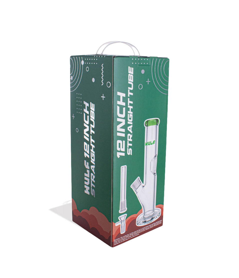 Green Wulf Mods 7mm 12inch Straight Water Pipe Packaging Angle View on White Background