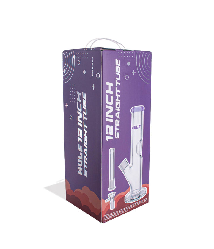 Purple Wulf Mods 7mm 12inch Straight Water Pipe Packaging Angle View on White Background