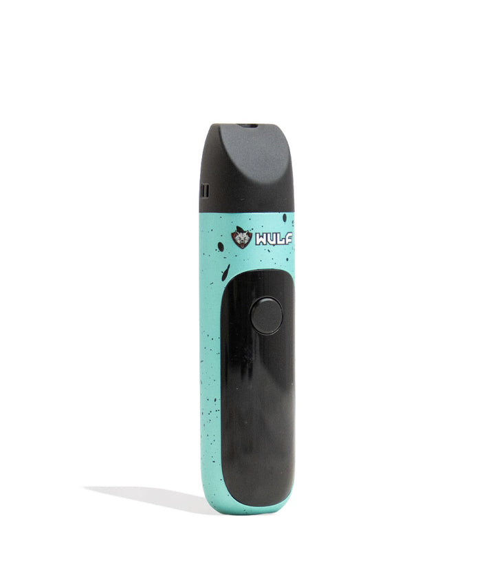 Teal-Black Spatter Wulf Mods Budr Portable Concentrate Vaporizer Angle View on White Background