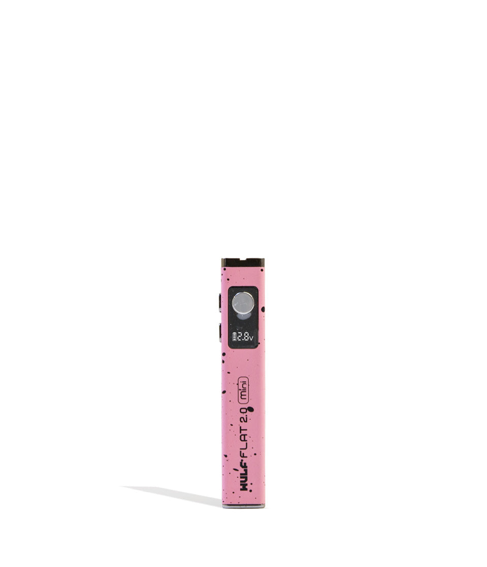 Pink Black Spatter Wulf Mods Flat Mini 2.0 Variable Voltage Battery Front View on White Background