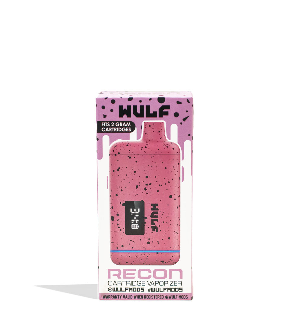 Pink Black Spatter Wulf Mods Recon Cartridge Vaporizer Packaging Front View on White Background