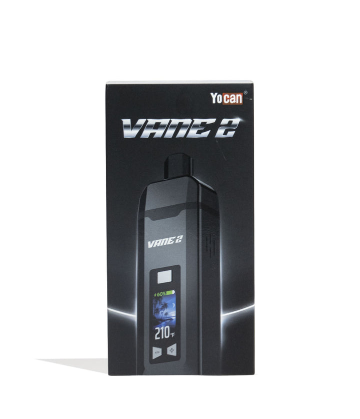 Black Yocan Vane 2 Portable Dry Herb Vaporizer Packaging Front View on White Background