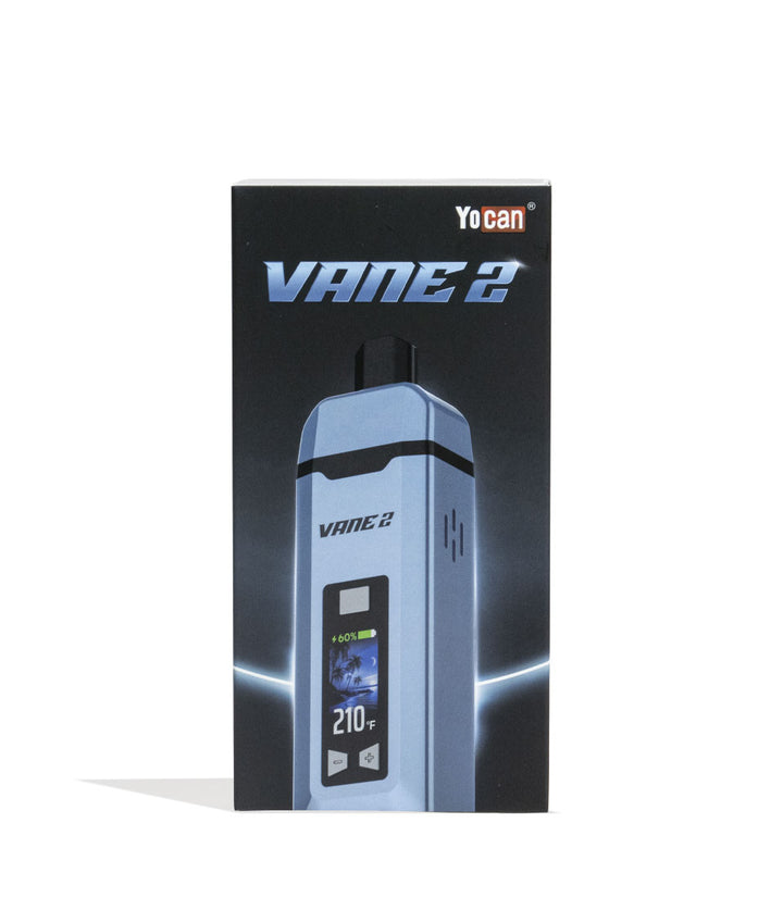Blue Yocan Vane 2 Portable Dry Herb Vaporizer Packaging Front View on White Background