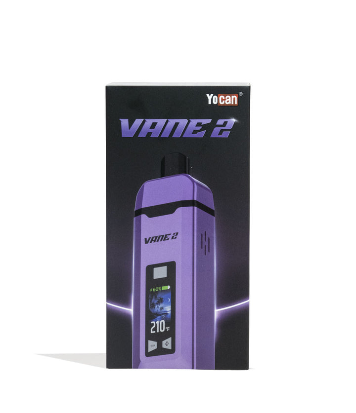 Violet Yocan Vane 2 Portable Dry Herb Vaporizer Packaging Front View on White Background