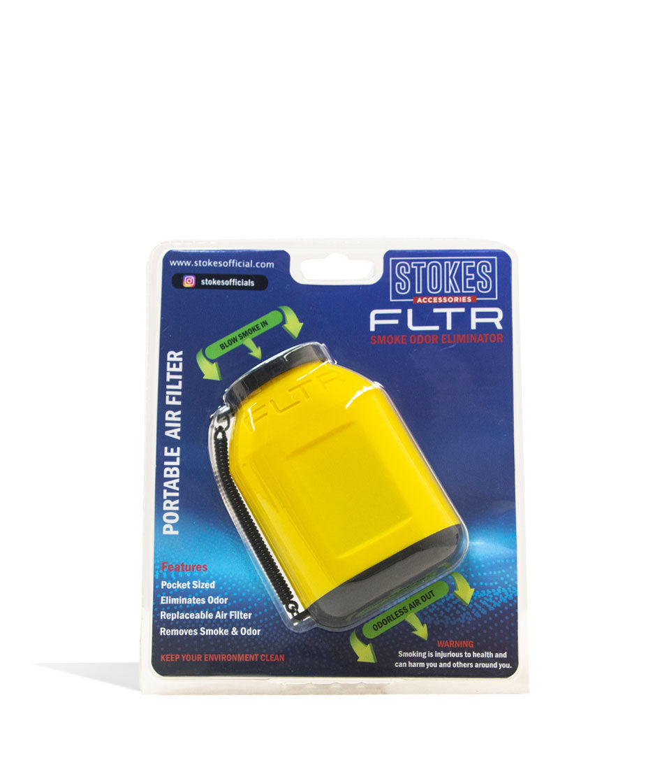 Yellow Stokes FLTR Smoke Odor Eliminator with Replaceable Filters Front View on White Background